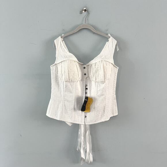 NWT Corset Story White Cotton Embroidery Anglaise Overbust with Gathered Bust - Picture 2 of 7